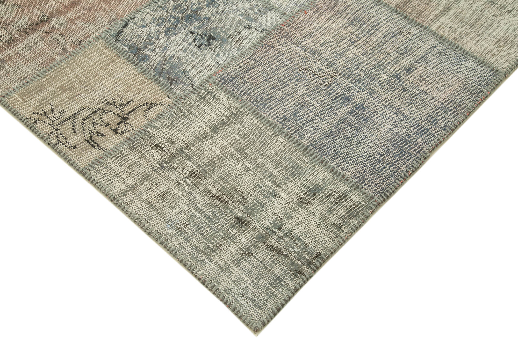 Handmade Wool Area Rug – Kirk Yama Grey Patchwork Cotton Wool Carpet 5'9''x8'0''