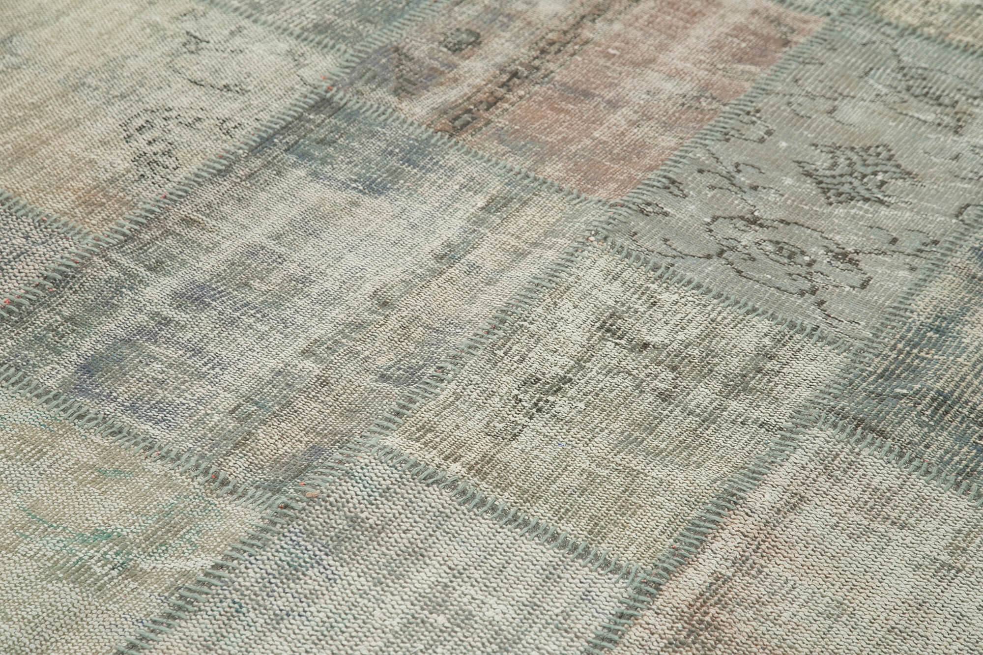 Handmade Wool Area Rug – Kirk Yama Grey Patchwork Cotton Wool Carpet 5'9''x8'0''