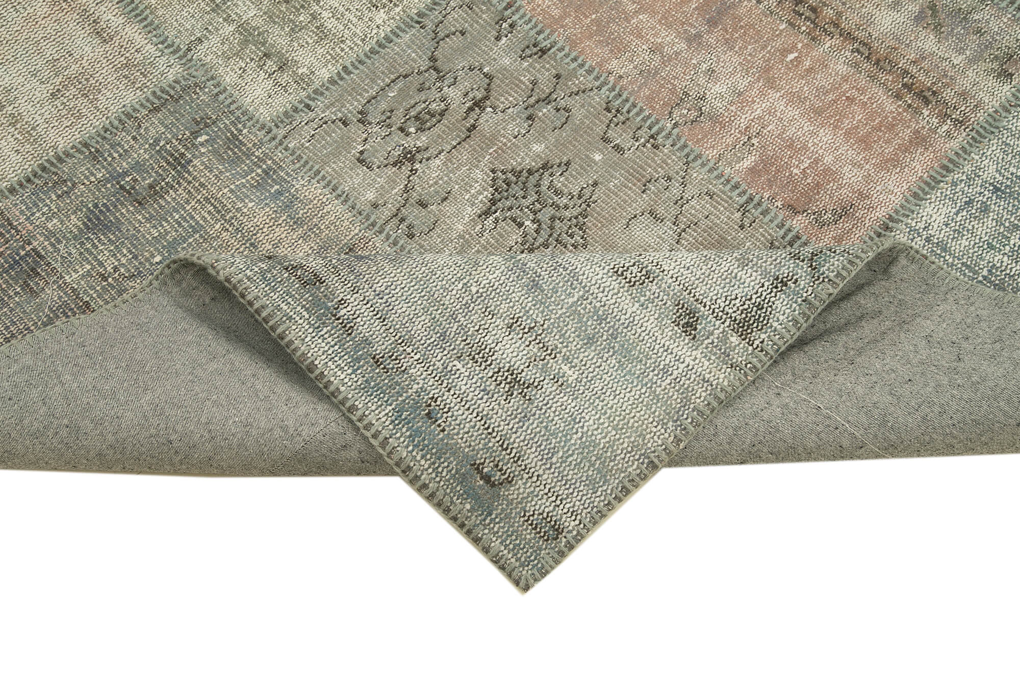 Handmade Wool Area Rug – Kirk Yama Grey Patchwork Cotton Wool Carpet 5'9''x8'0''