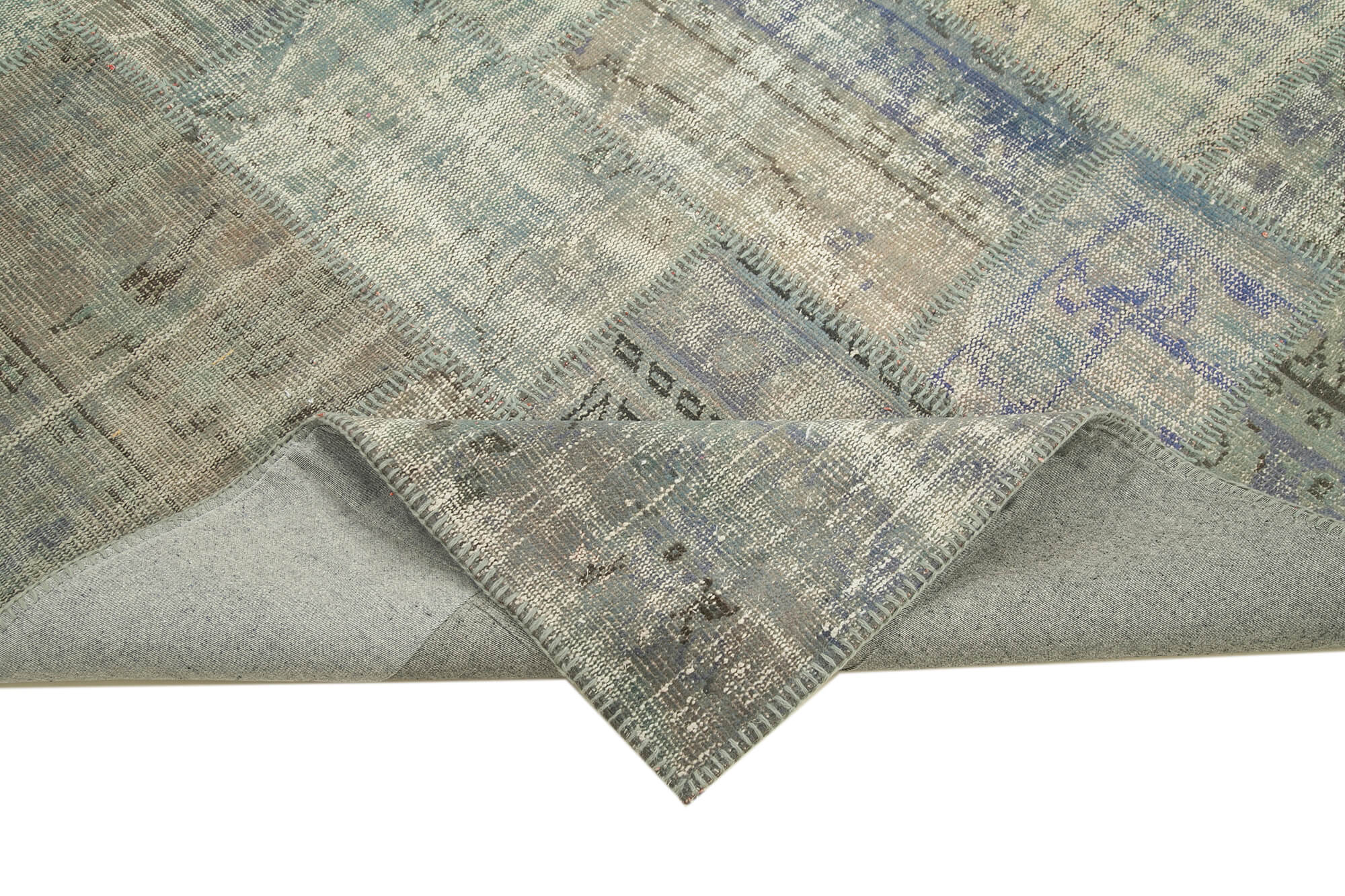 Kirk Yama Grey Patchwork Cotton Wool Handmade Area Rug 5'9'' x 8'0''