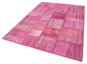 Handmade Patchwork Rug – Pink Patchwork Carpet Cotton Wool Rug 5'9''x7'11''