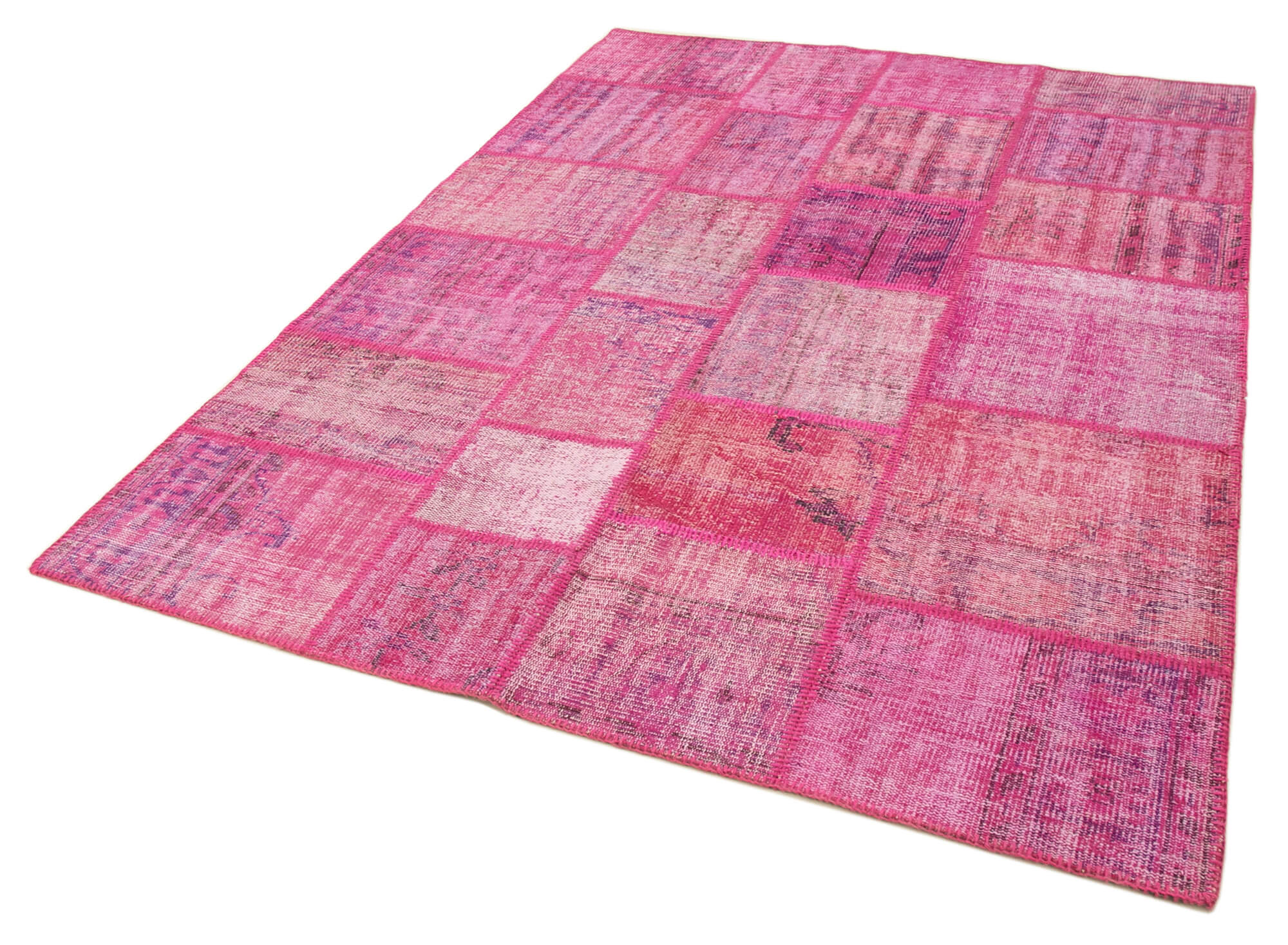 Handmade Patchwork Rug – Pink Patchwork Carpet Cotton Wool Rug 5'9''x7'11''