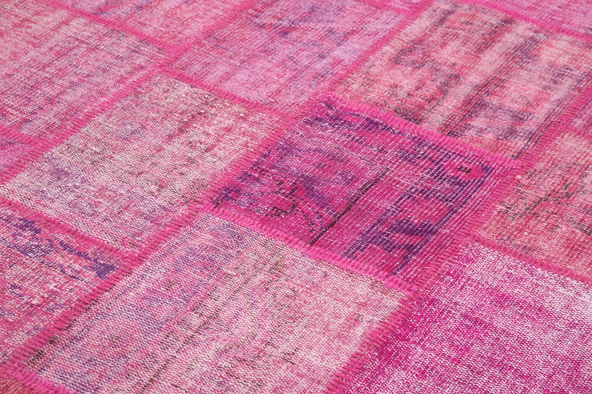 Handmade Patchwork Rug – Pink Patchwork Carpet Cotton Wool Rug 5'9''x7'11''