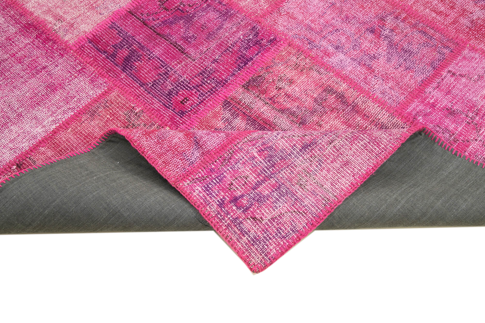 Handmade Patchwork Rug – Pink Patchwork Carpet Cotton Wool Rug 5'9''x7'11''