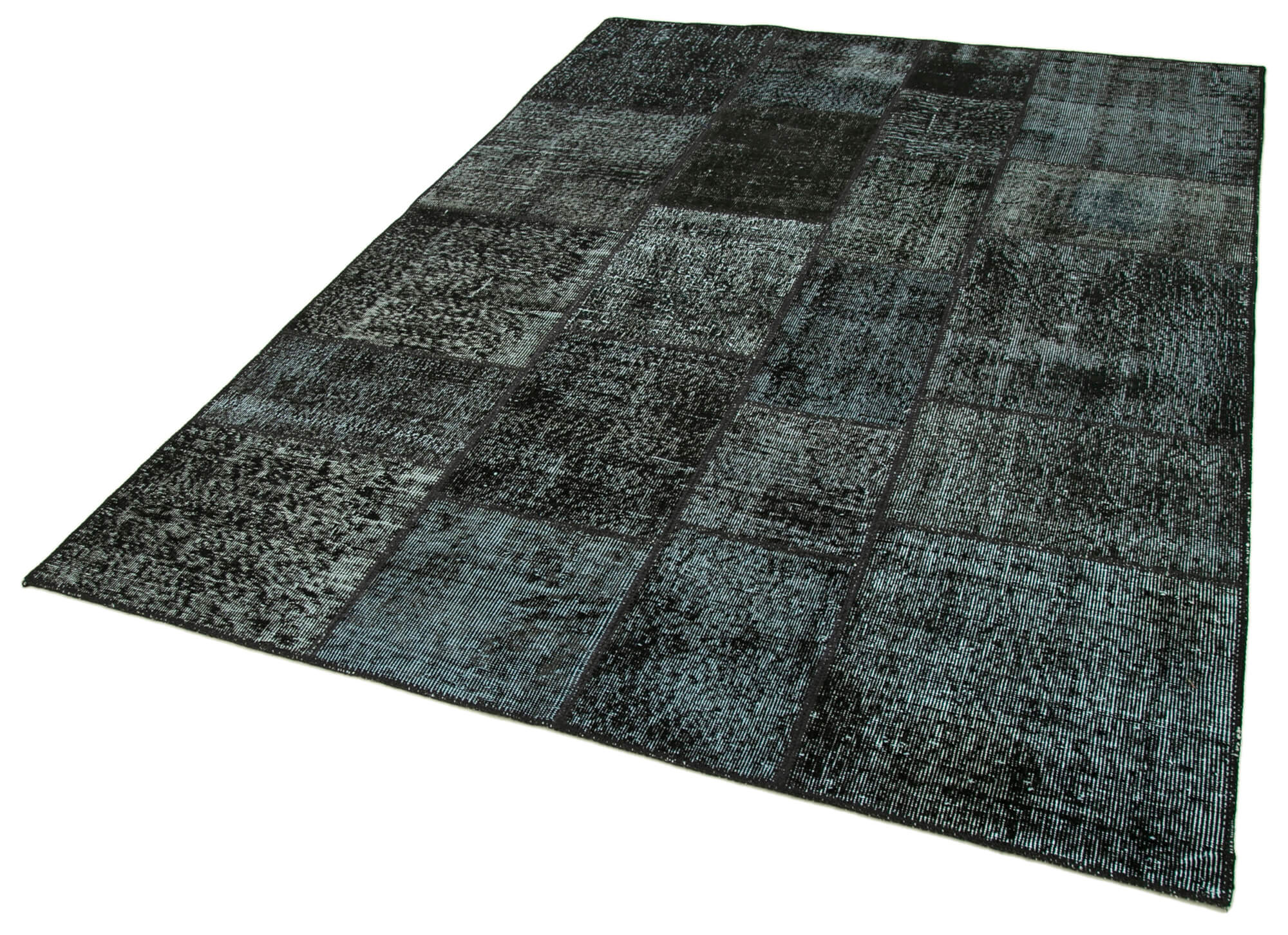 Handmade Patchwork Rug - Kirk Yama Black Cotton Wool Area Carpet 5'8''x7'11''