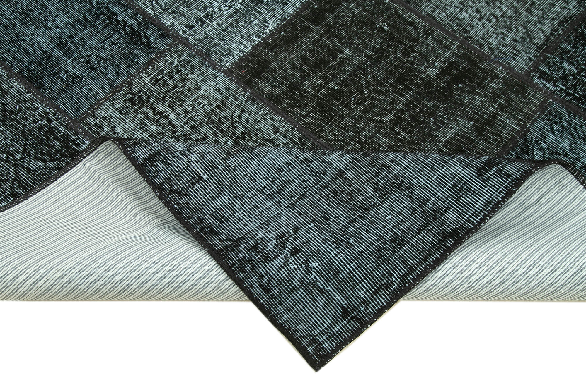 Handmade Patchwork Rug - Kirk Yama Black Cotton Wool Area Carpet 5'8''x7'11''