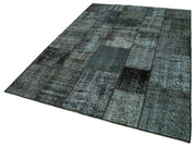 Handmade Patchwork Rug - Kirk Yama Black Cotton Wool 5'9" x 7'11" Area Rug