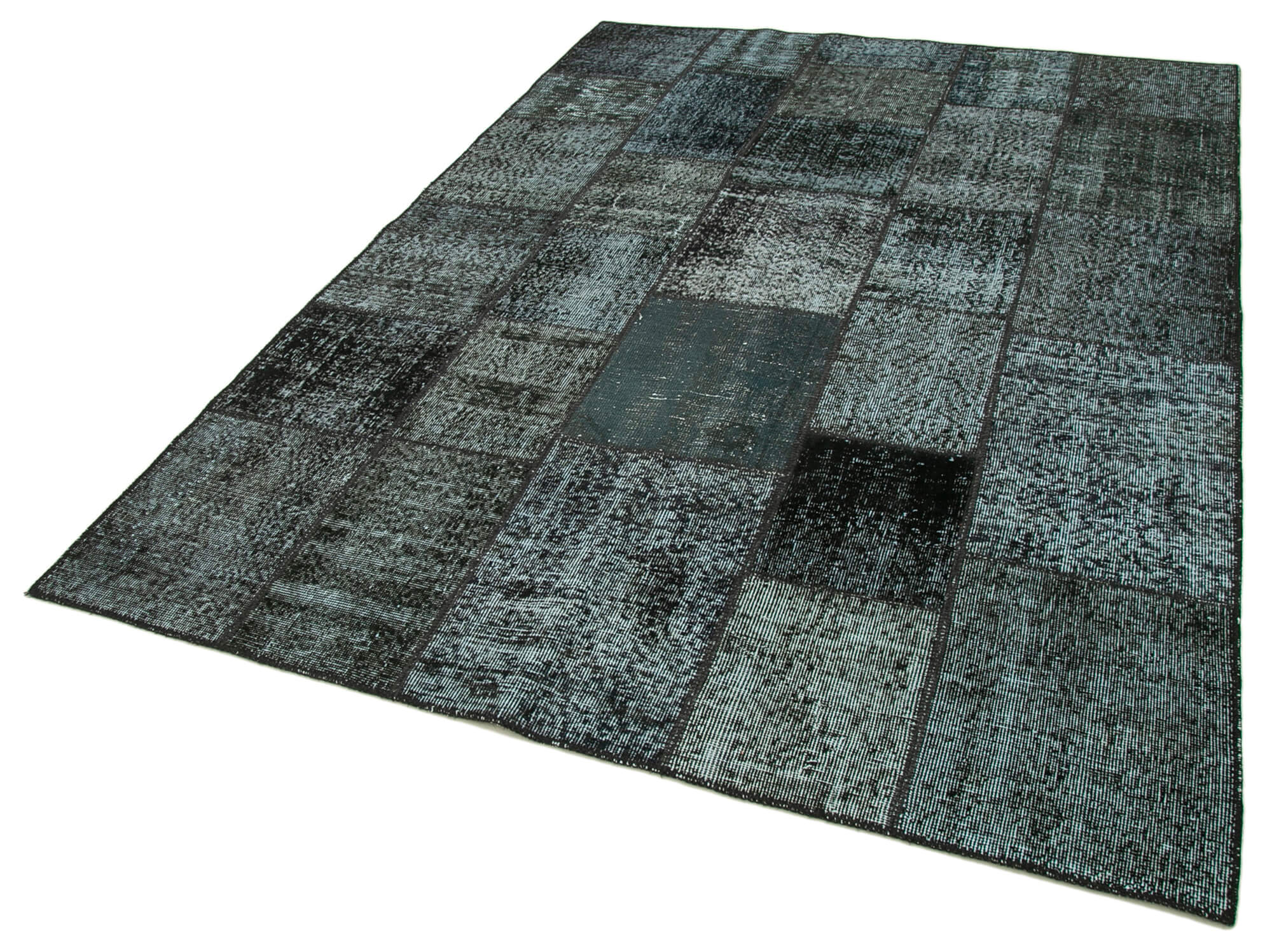 Handmade Patchwork Rug - Kirk Yama Black Cotton Wool 5'9" x 7'11" Area Rug