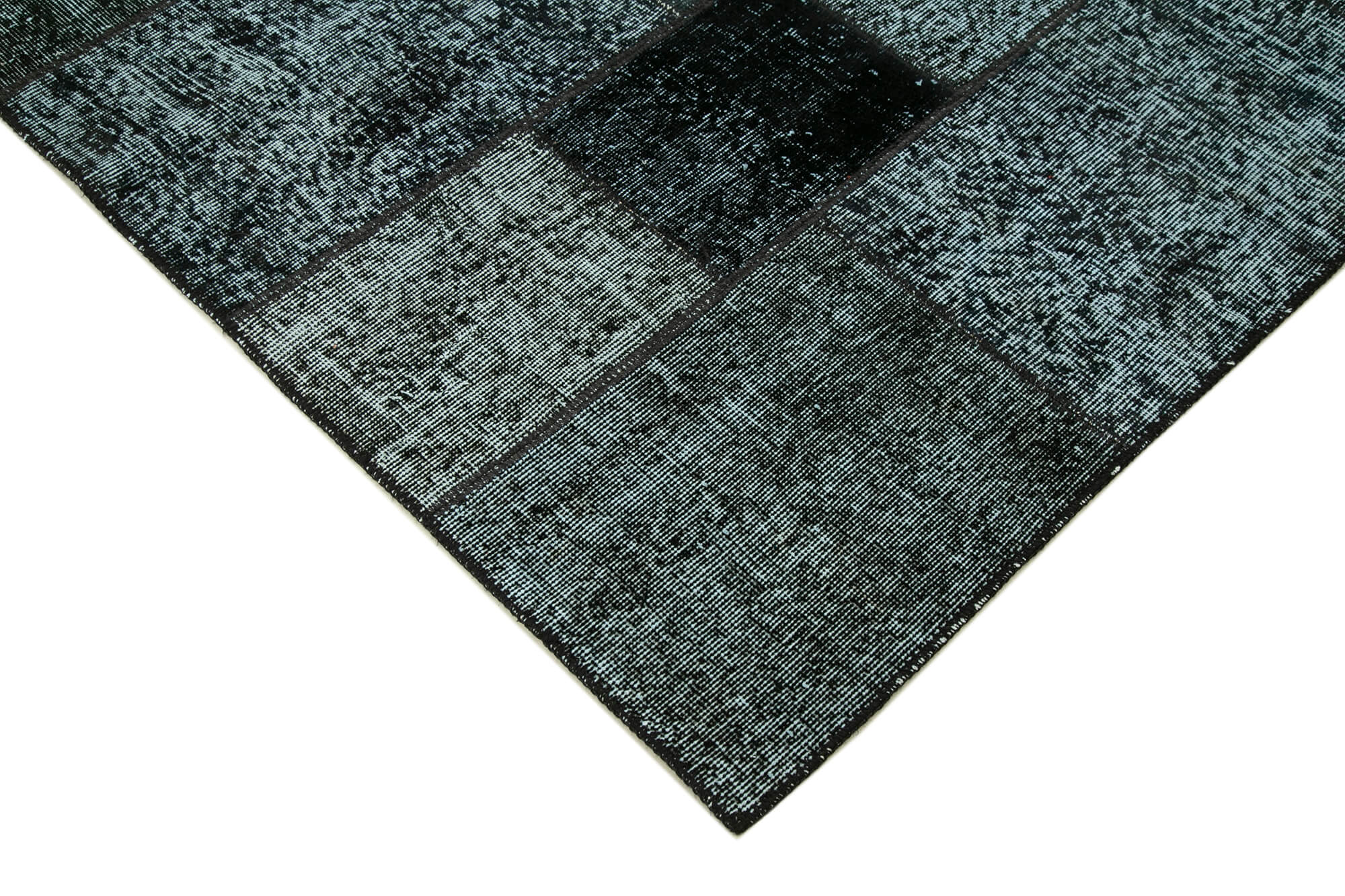 Handmade Patchwork Rug - Kirk Yama Black Cotton Wool 5'9" x 7'11" Area Rug