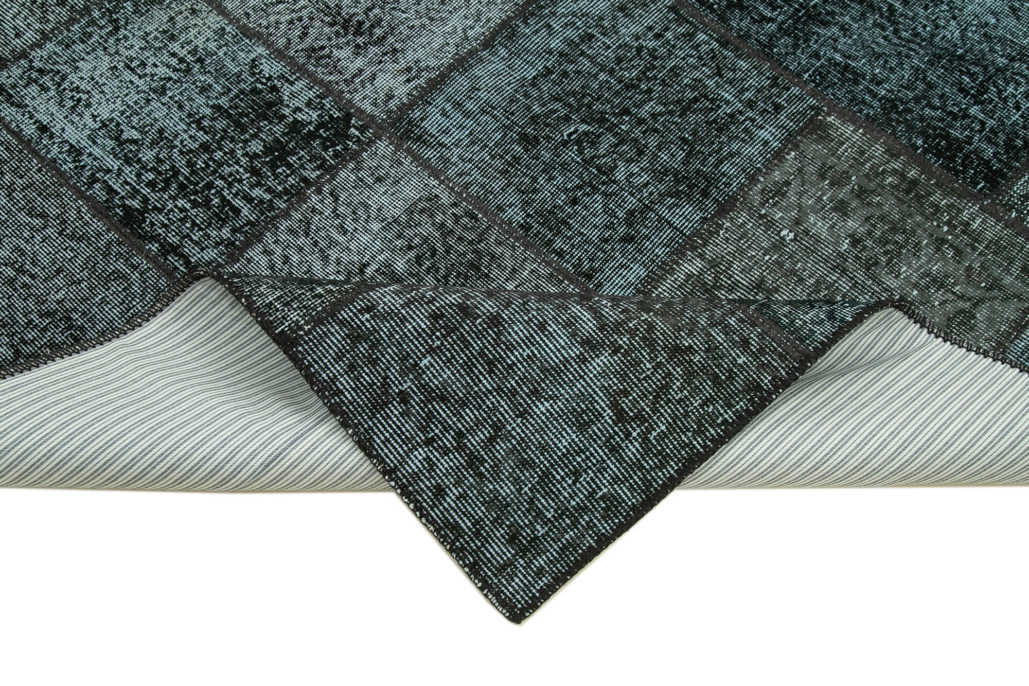 Handmade Patchwork Rug - Kirk Yama Black Cotton Wool 5'9" x 7'11" Area Rug