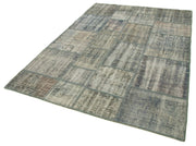 Handmade Patchwork Rug - Kirk Yama Grey Cotton Wool Vintage Area Rug 5'10''x8'1''
