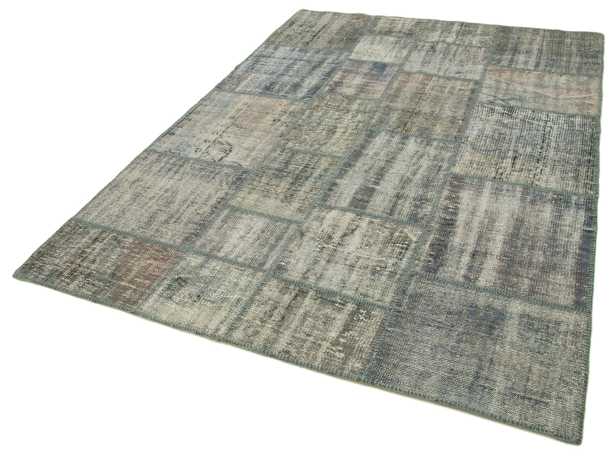 Handmade Patchwork Rug - Kirk Yama Grey Cotton Wool Vintage Area Rug 5'10''x8'1''