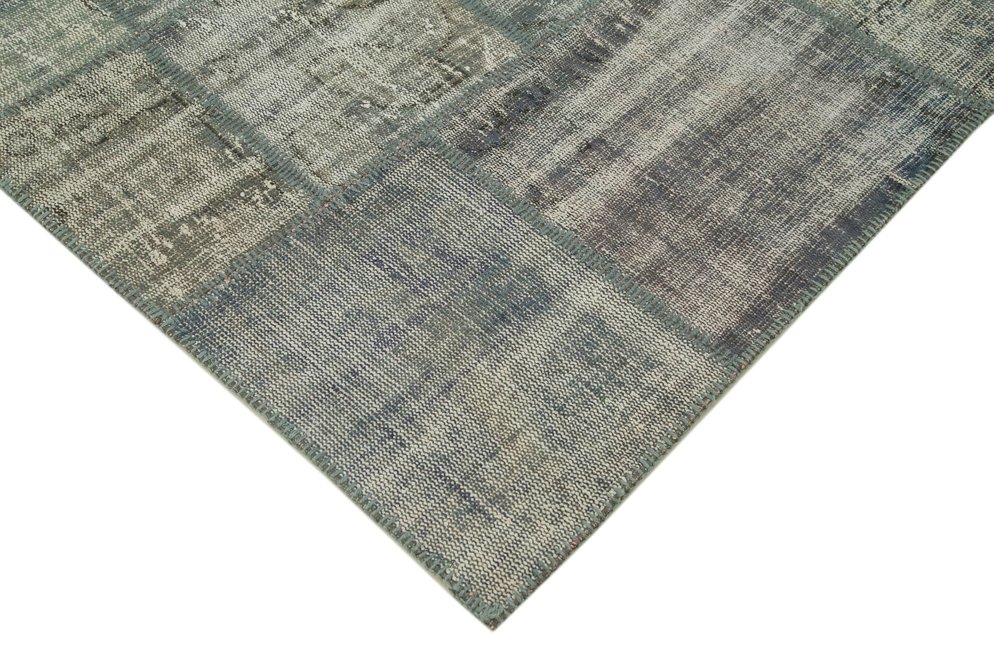 Handmade Patchwork Rug - Kirk Yama Grey Cotton Wool Vintage Area Rug 5'10''x8'1''