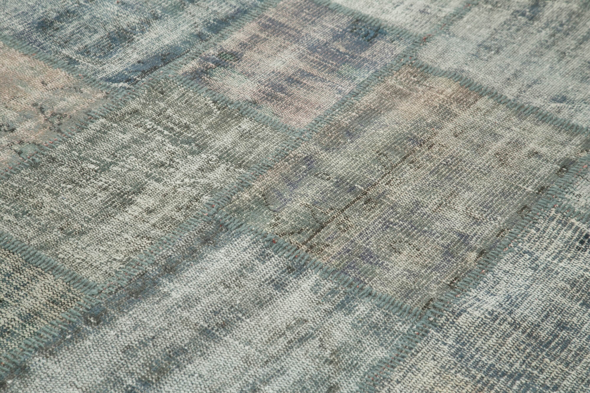 Handmade Patchwork Rug - Kirk Yama Grey Cotton Wool Vintage Area Rug 5'10''x8'1''