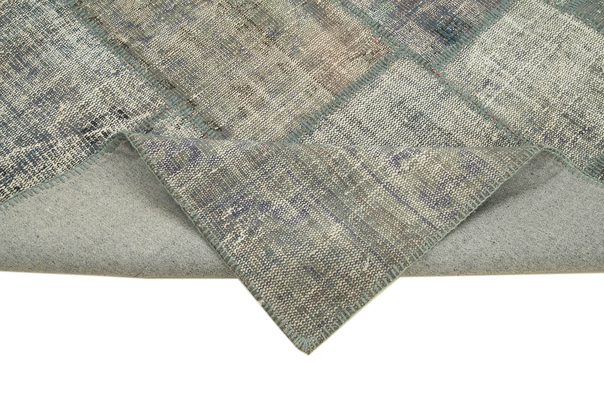 Handmade Patchwork Rug - Kirk Yama Grey Cotton Wool Vintage Area Rug 5'10''x8'1''