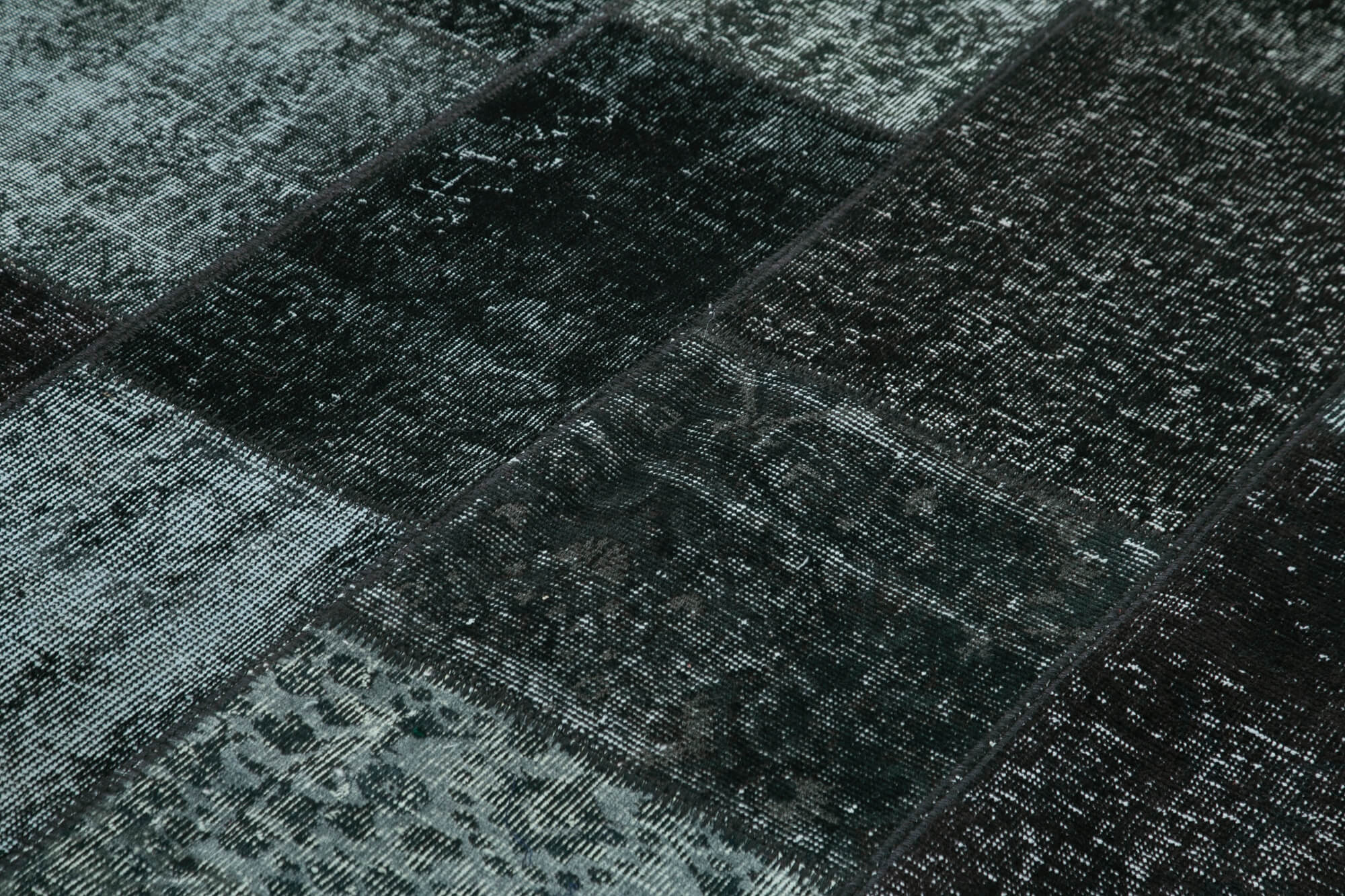 Handmade Area Rug – Black Patchwork Rug Wool Cotton Blend Durable Floor Covering 5'7''x7'10''