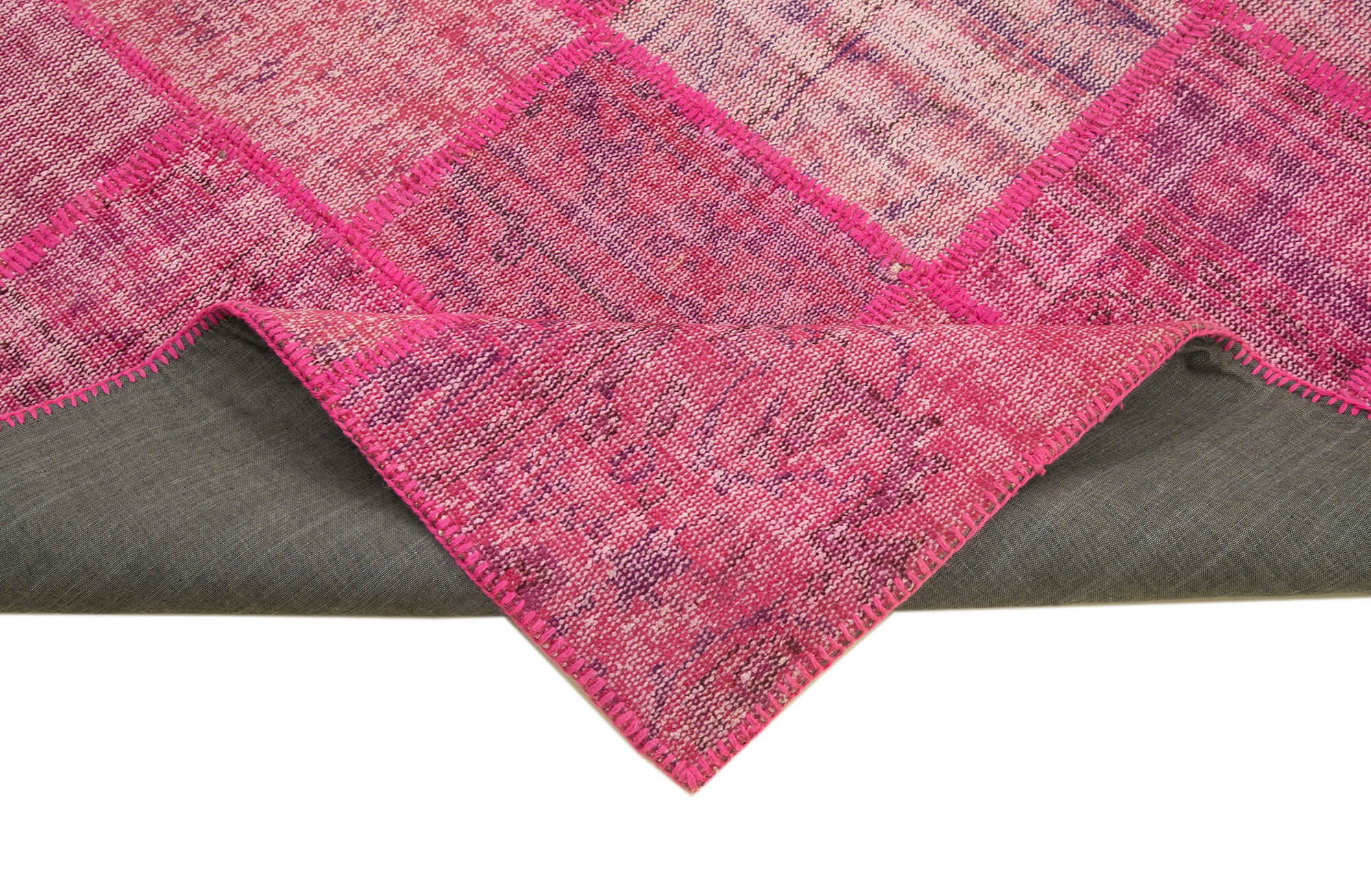 Handmade Area Rug - Pink Patchwork Cotton Wool Vintage Turkish Carpet 5'9''x8'1''