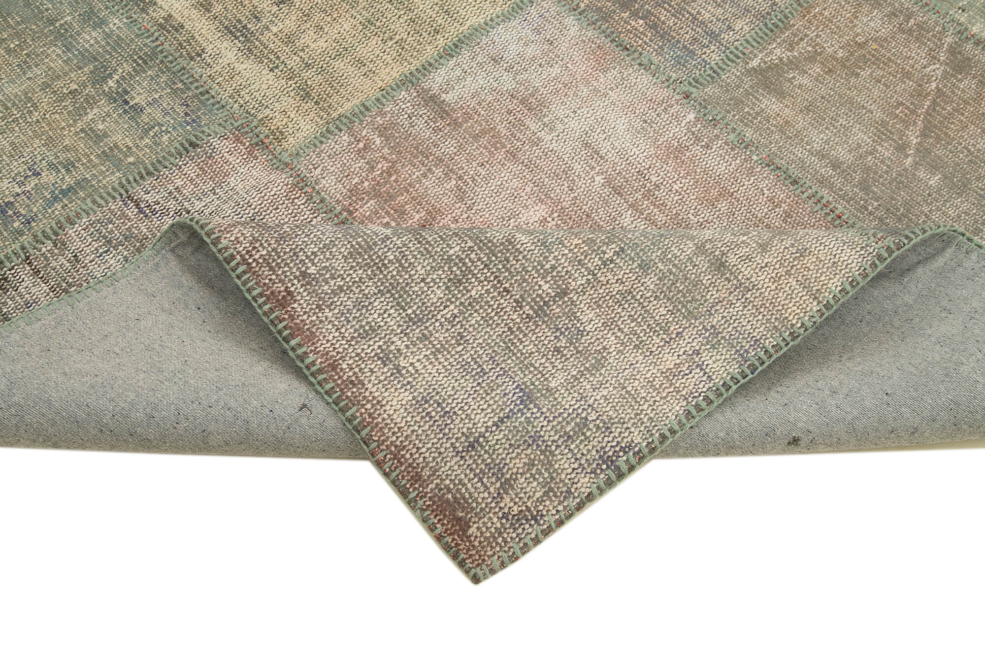Handmade Area Rug - Kirk Yama Grey Patchwork Cotton Wool Carpet 5'9"x8'0"