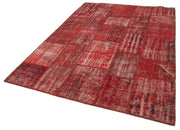 Handmade Patchwork Rug – Red Patchwork Carpet With Soft Wool Texture & Durable Cotton Weave 5'11''x8'0''