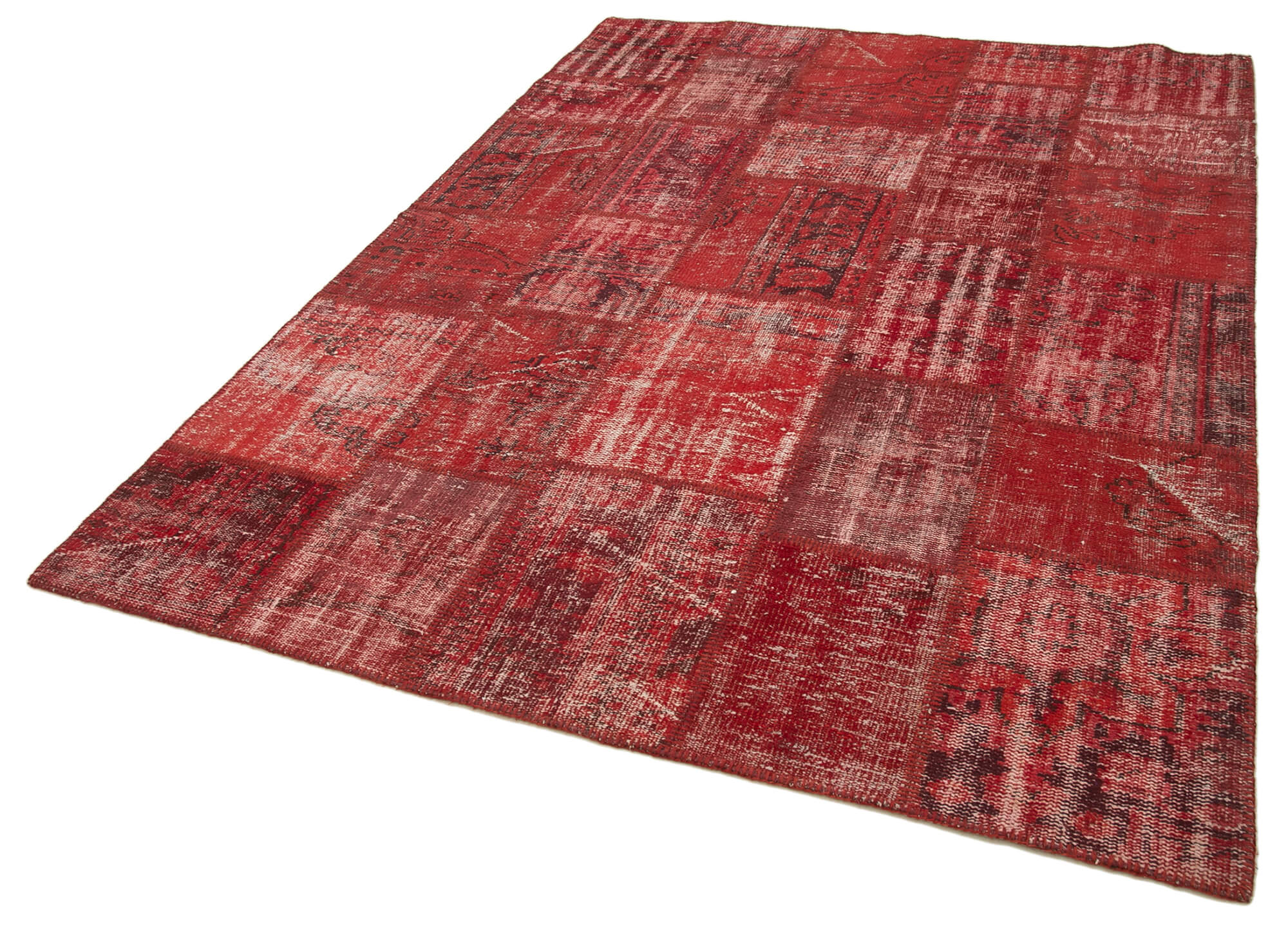 Handmade Patchwork Rug – Red Patchwork Carpet With Soft Wool Texture & Durable Cotton Weave 5'11''x8'0''