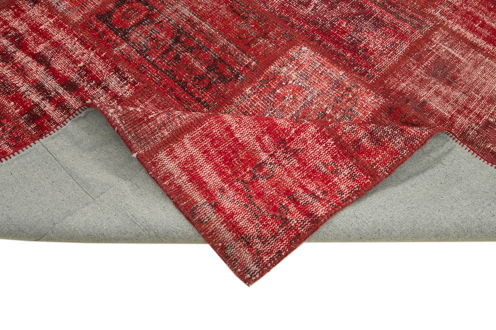 Handmade Patchwork Rug – Red Patchwork Carpet With Soft Wool Texture & Durable Cotton Weave 5'11''x8'0''