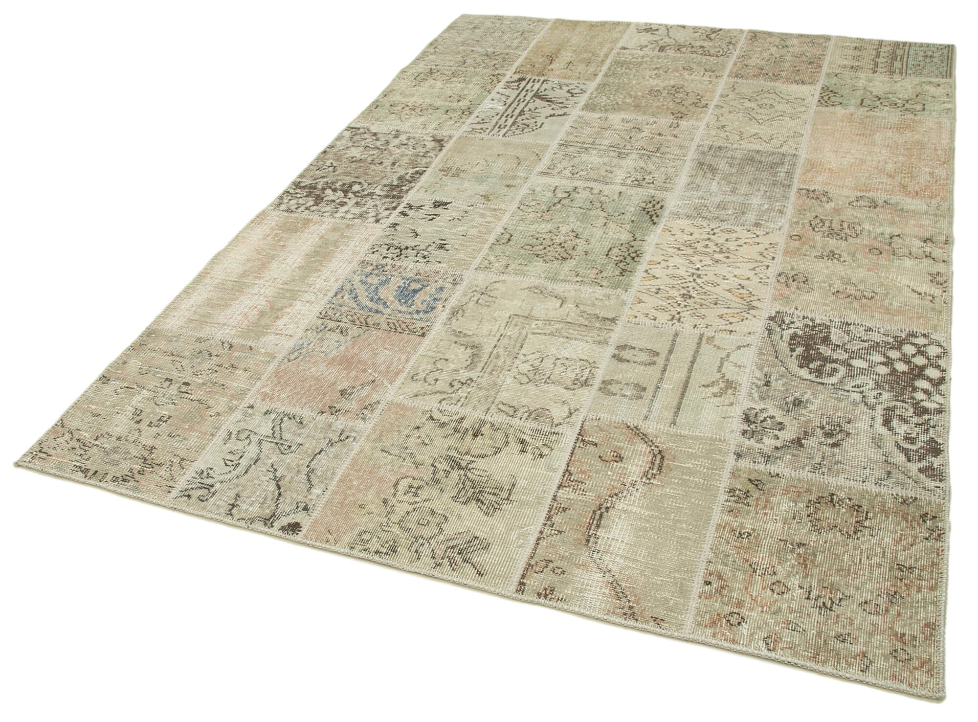 Handmade Patchwork Area Rug – Kirk Yama Beige Cotton Wool Carpet 5'8''x8'0''