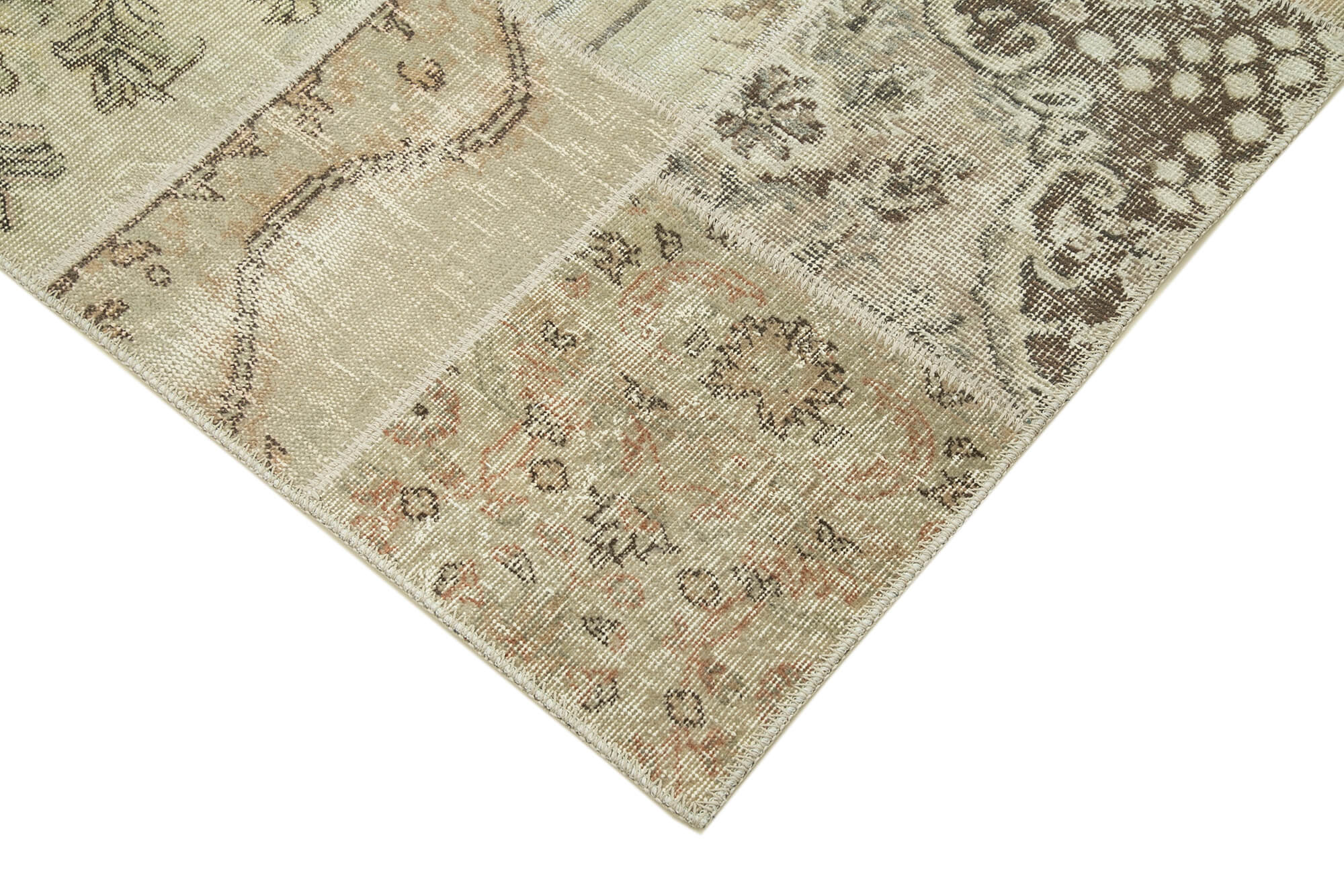 Handmade Patchwork Area Rug – Kirk Yama Beige Cotton Wool Carpet 5'8''x8'0''