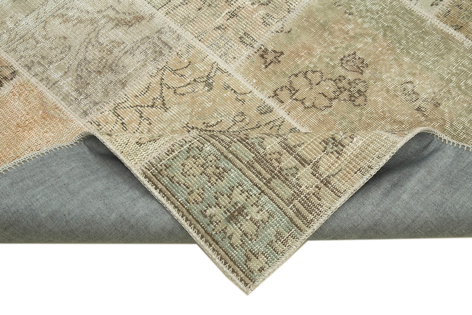 Handmade Patchwork Area Rug – Kirk Yama Beige Cotton Wool Carpet 5'8''x8'0''