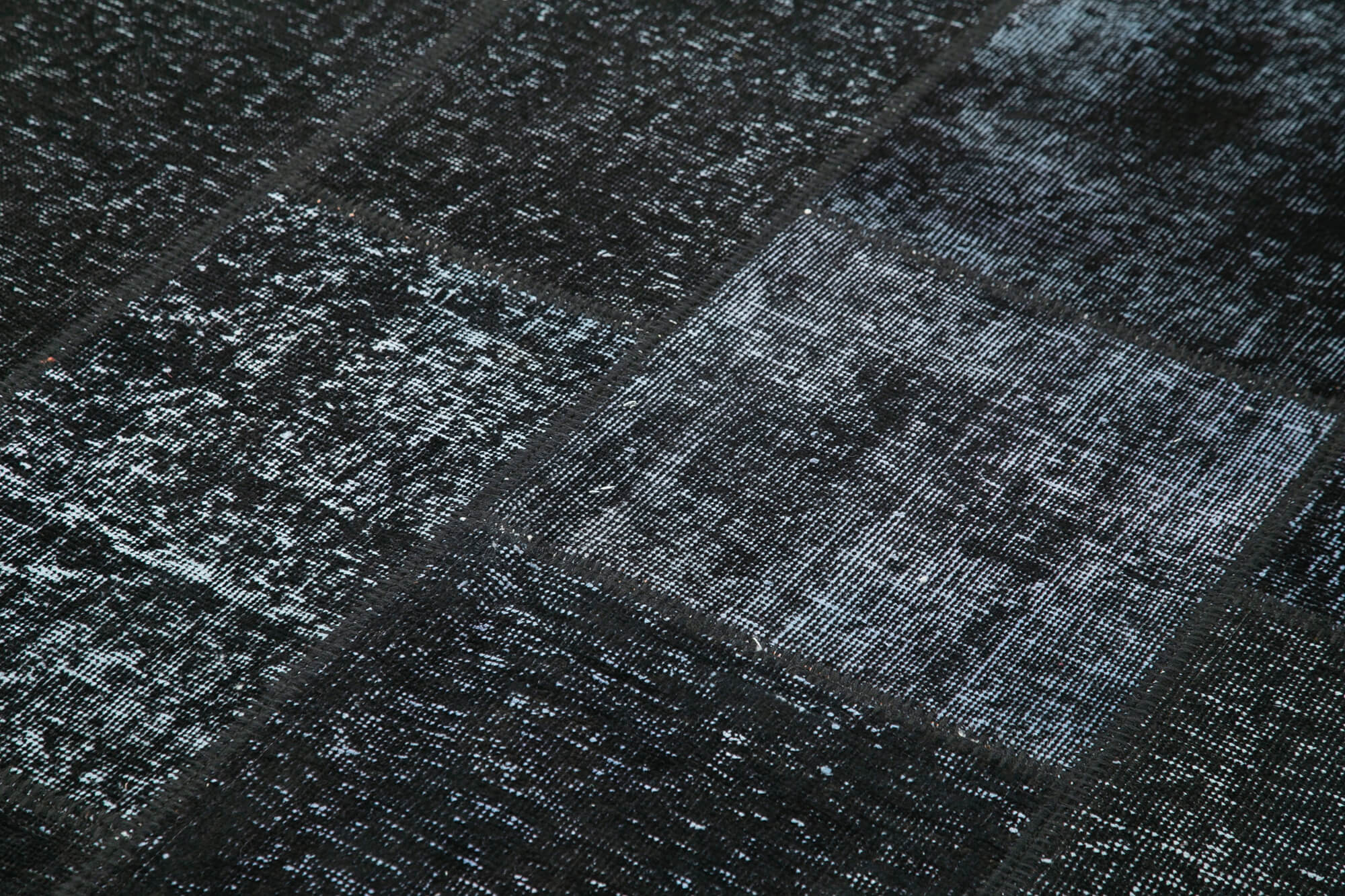Handmade Area Rug - Black Patchwork Cotton Wool Rug, Vintage Turkish Carpet 5'7''x8'