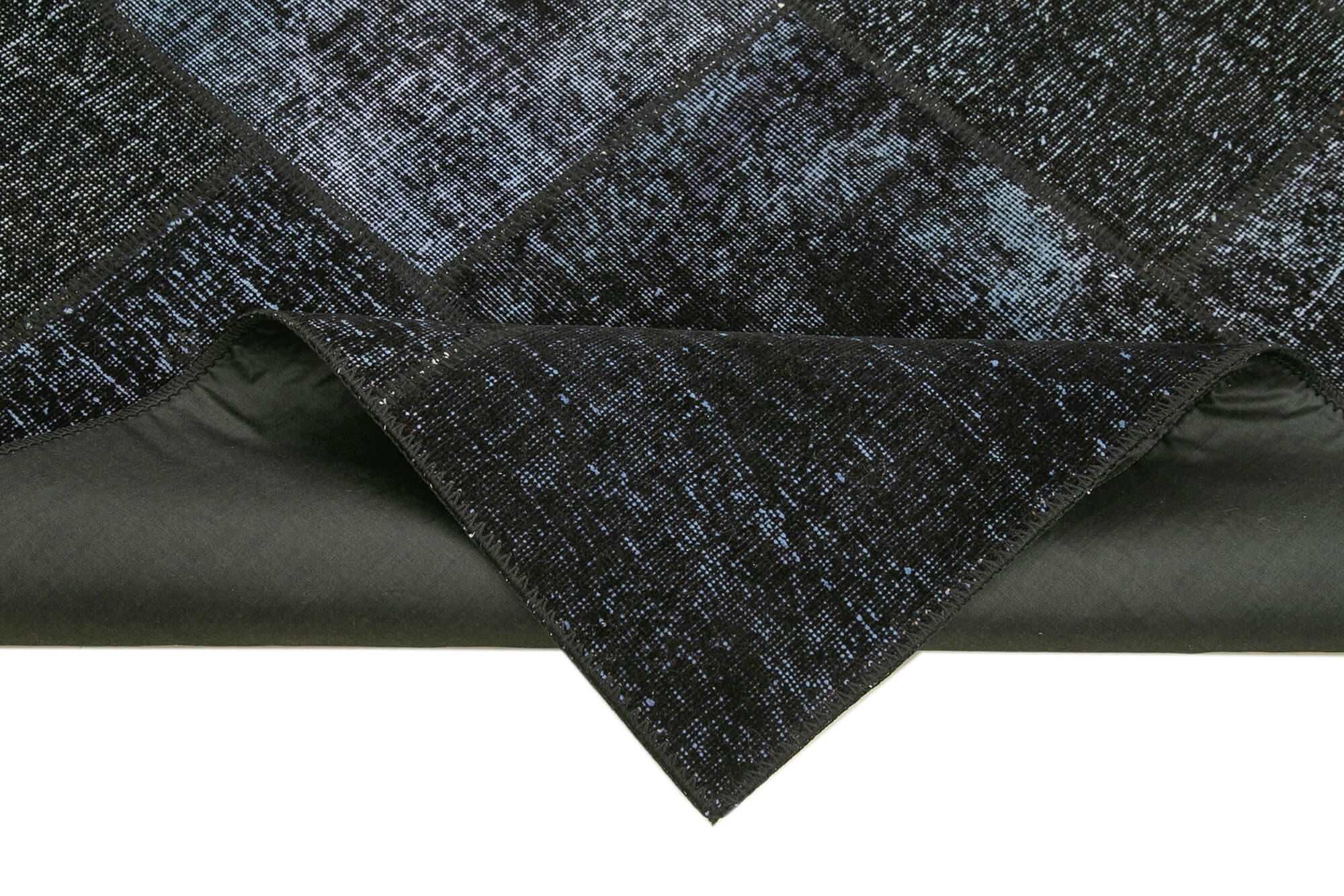 Handmade Area Rug - Black Patchwork Cotton Wool Rug, Vintage Turkish Carpet 5'7''x8'