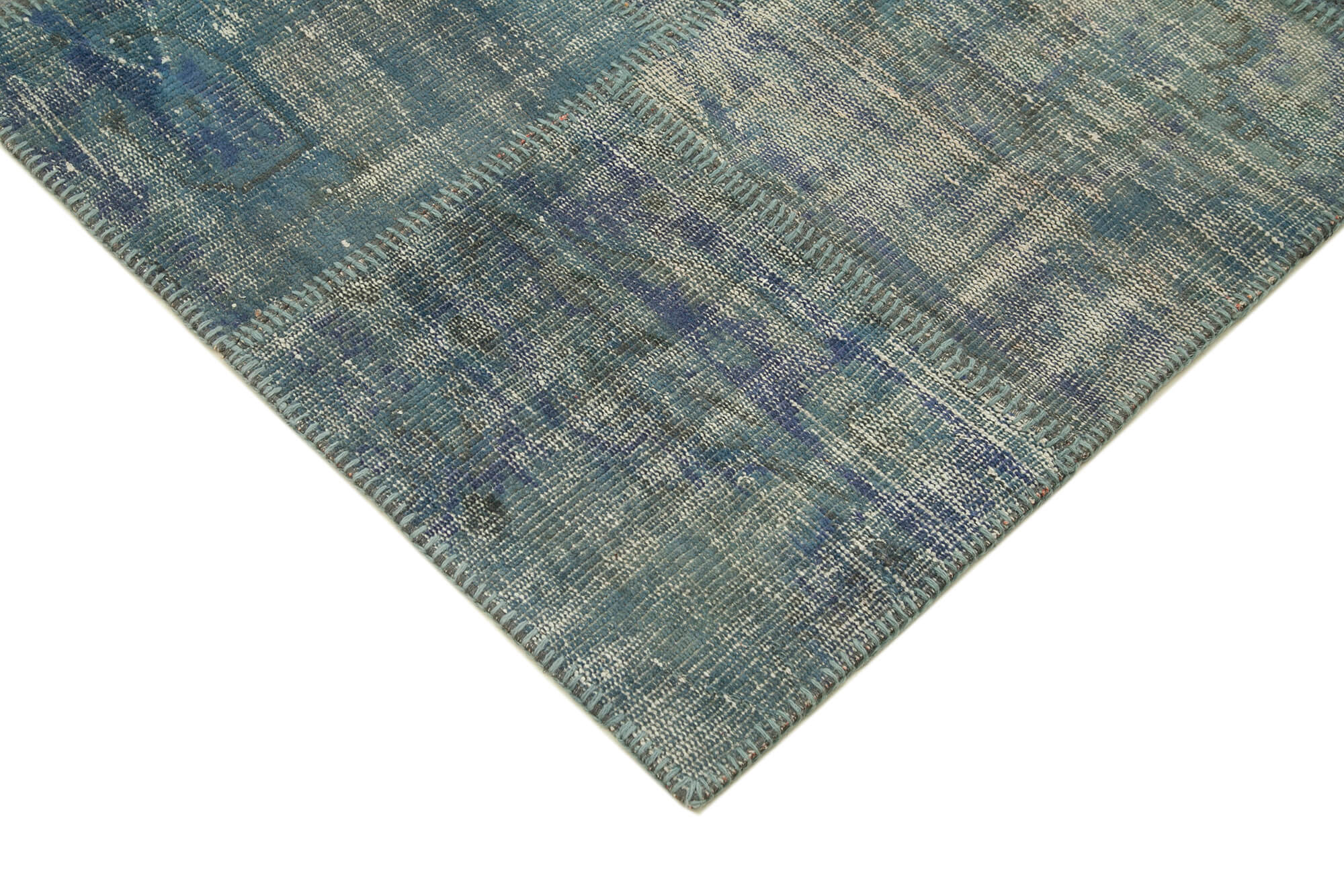 Handmade Patchwork Rug – Blue Patchwork Carpet Cotton Wool Area Rug 5'9''x8'0''