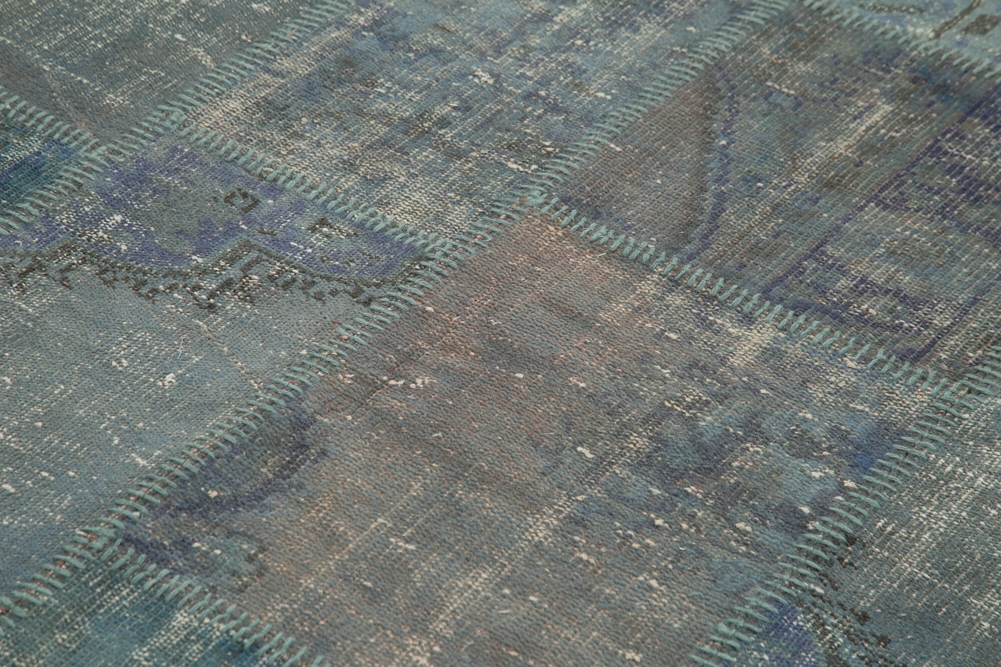 Handmade Patchwork Rug – Blue Patchwork Carpet Cotton Wool Area Rug 5'9''x8'0''