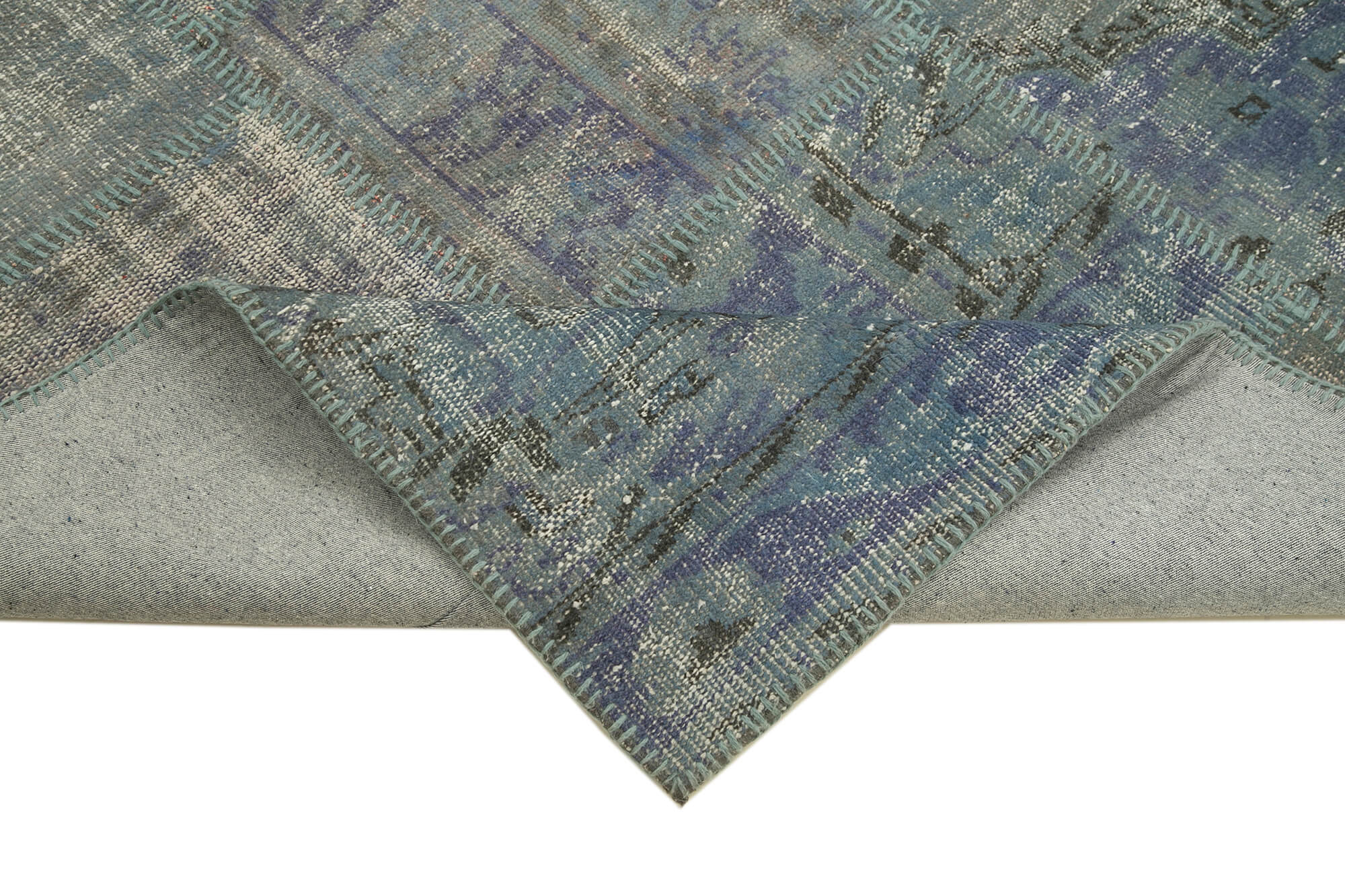 Handmade Patchwork Rug – Blue Patchwork Carpet Cotton Wool Area Rug 5'9''x8'0''