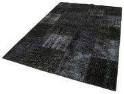 Handmade Patchwork Rug - Black Cotton Wool Vintage Area Rug 5'5" x 8'0"