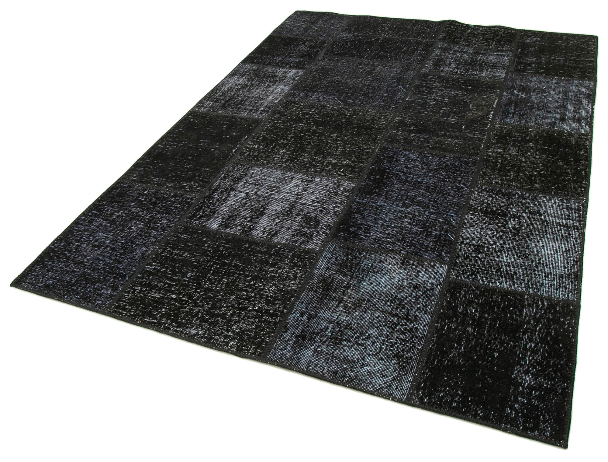 Handmade Patchwork Rug - Black Cotton Wool Vintage Area Rug 5'5" x 8'0"