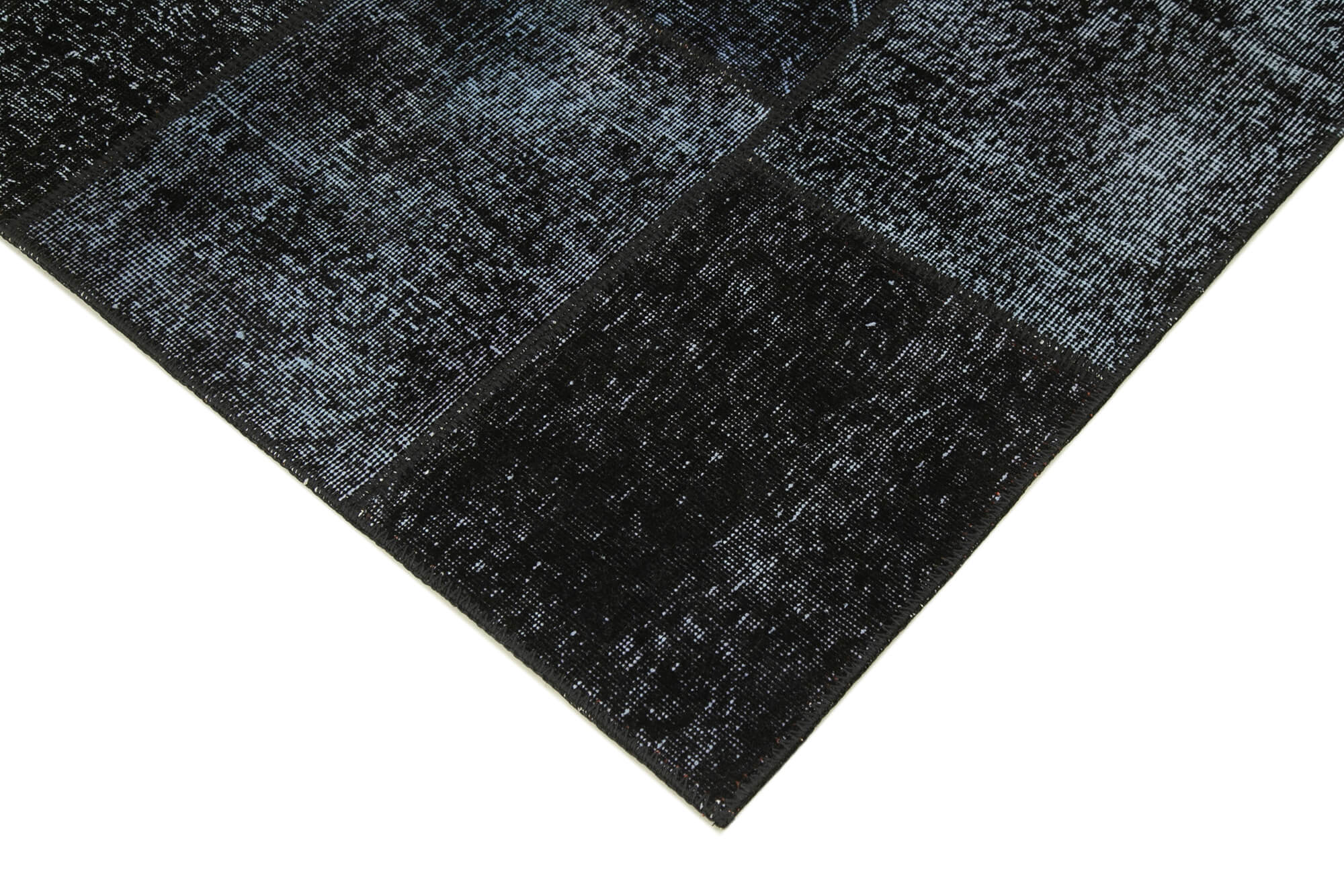 Handmade Patchwork Rug - Black Cotton Wool Vintage Area Rug 5'5" x 8'0"
