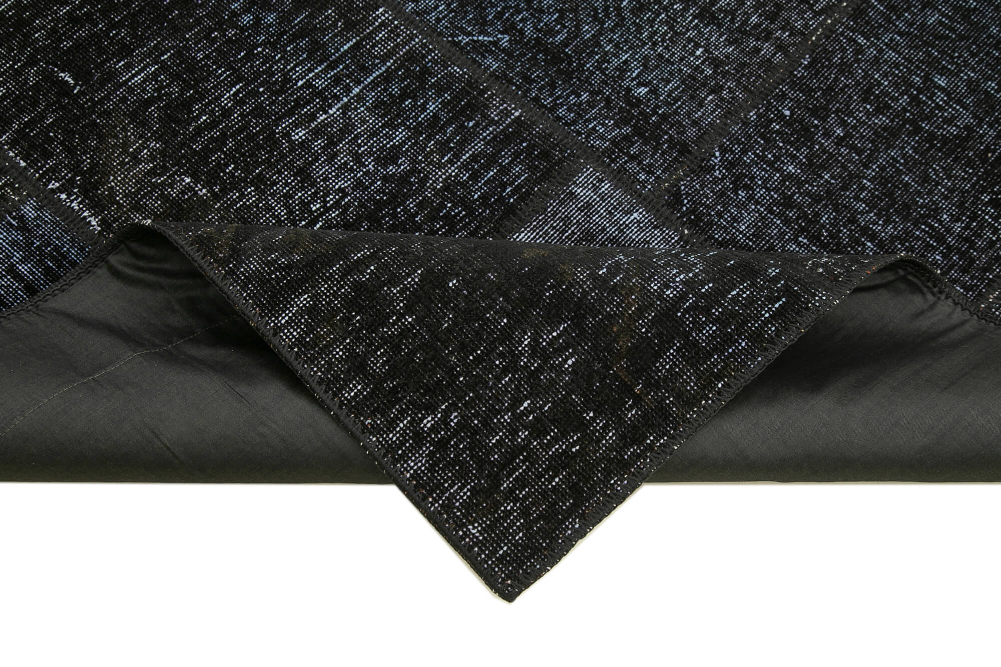 Handmade Patchwork Rug - Black Cotton Wool Vintage Area Rug 5'5" x 8'0"
