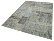 Handmade Wool Area Rug - Grey Patchwork Cotton Wool Rug | Vintage Turkish Carpet