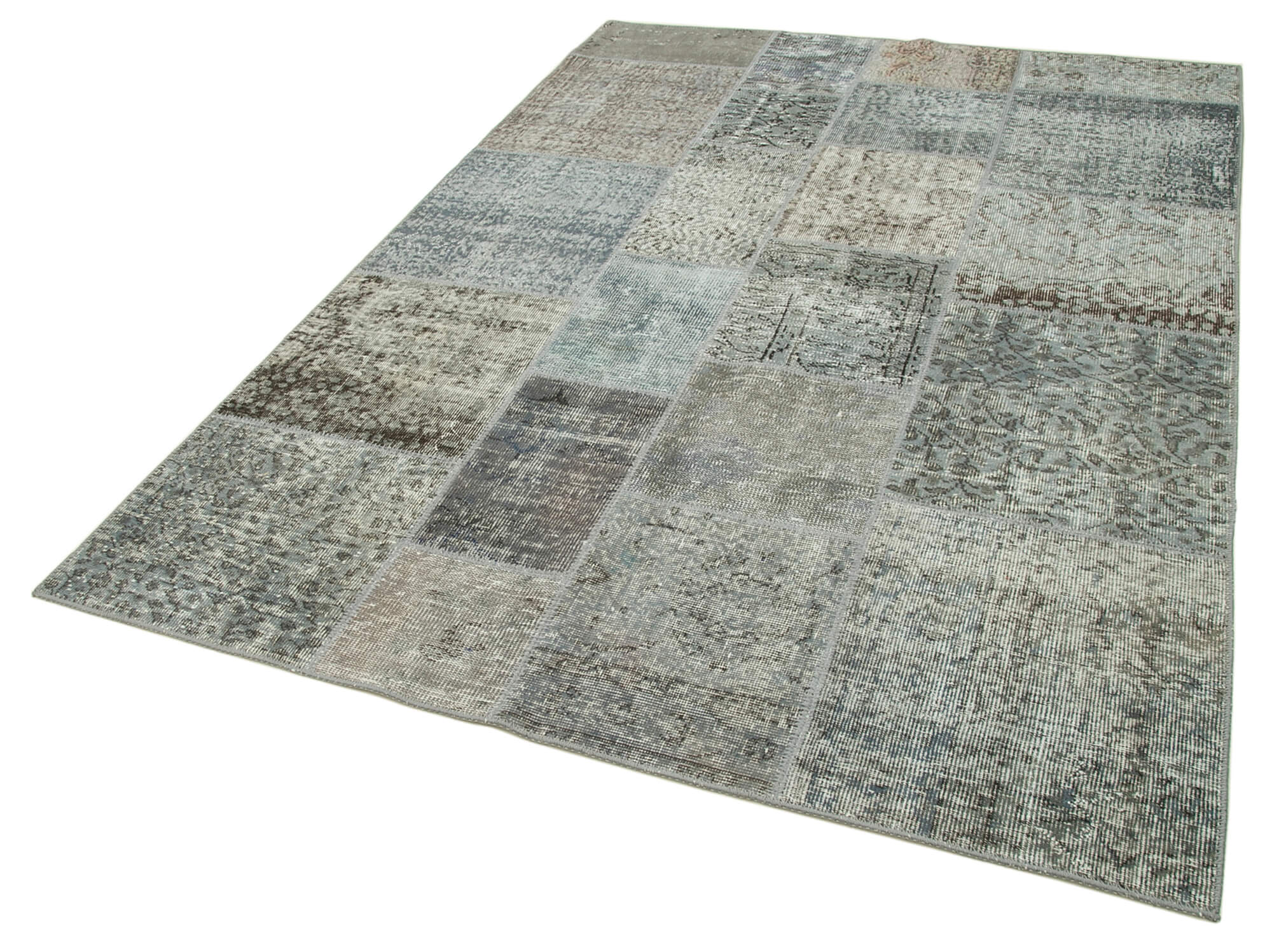 Handmade Wool Area Rug - Grey Patchwork Cotton Wool Rug | Vintage Turkish Carpet