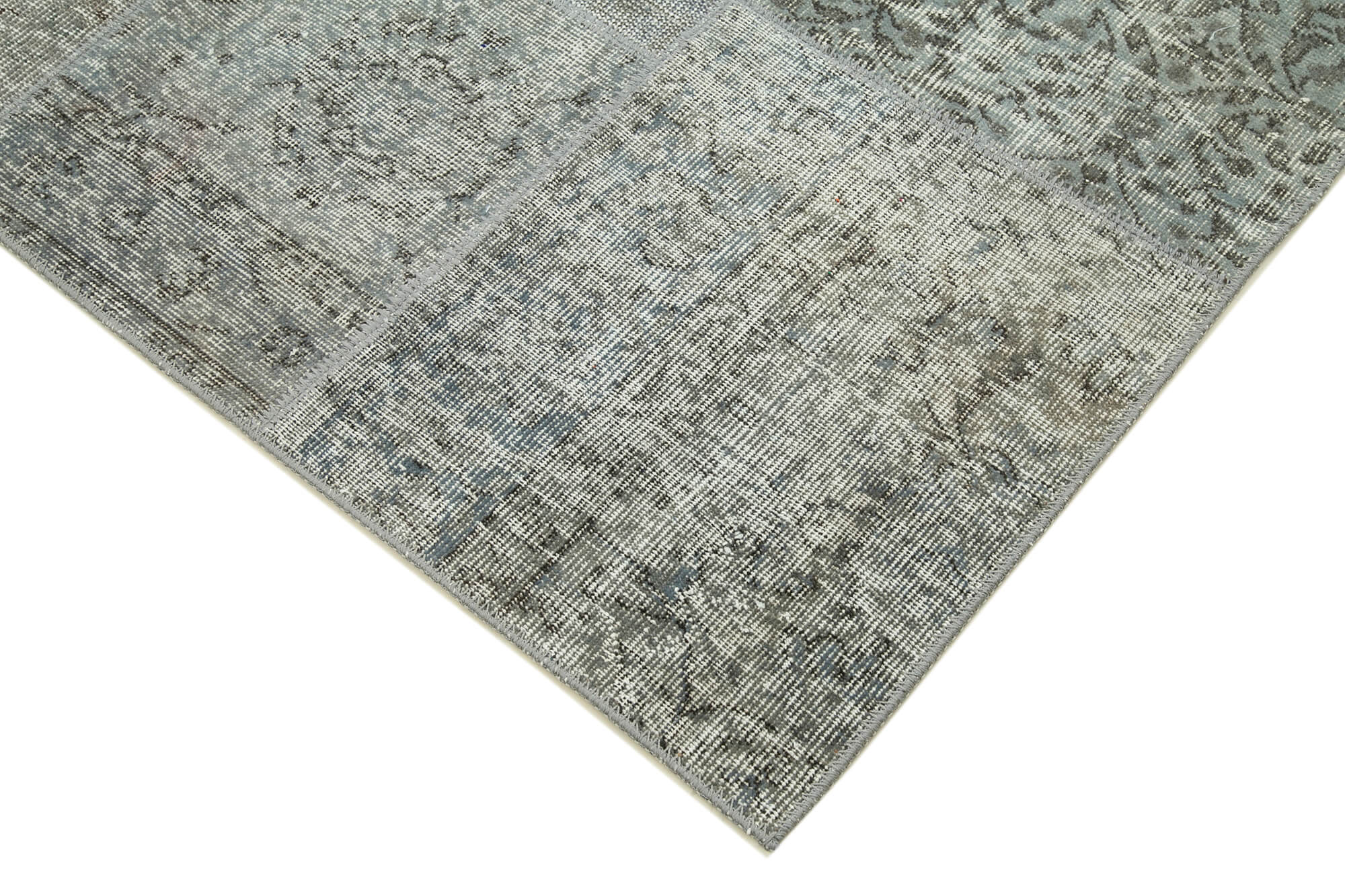 Handmade Wool Area Rug - Grey Patchwork Cotton Wool Rug | Vintage Turkish Carpet