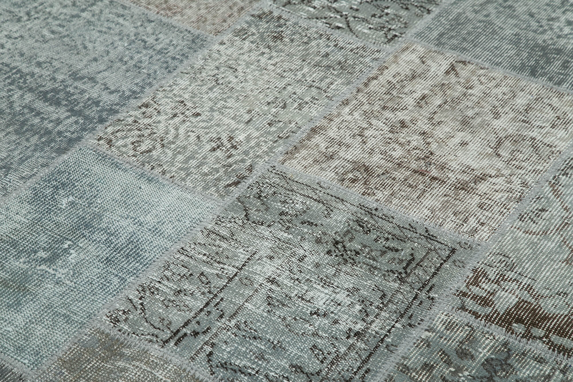 Handmade Wool Area Rug - Grey Patchwork Cotton Wool Rug | Vintage Turkish Carpet