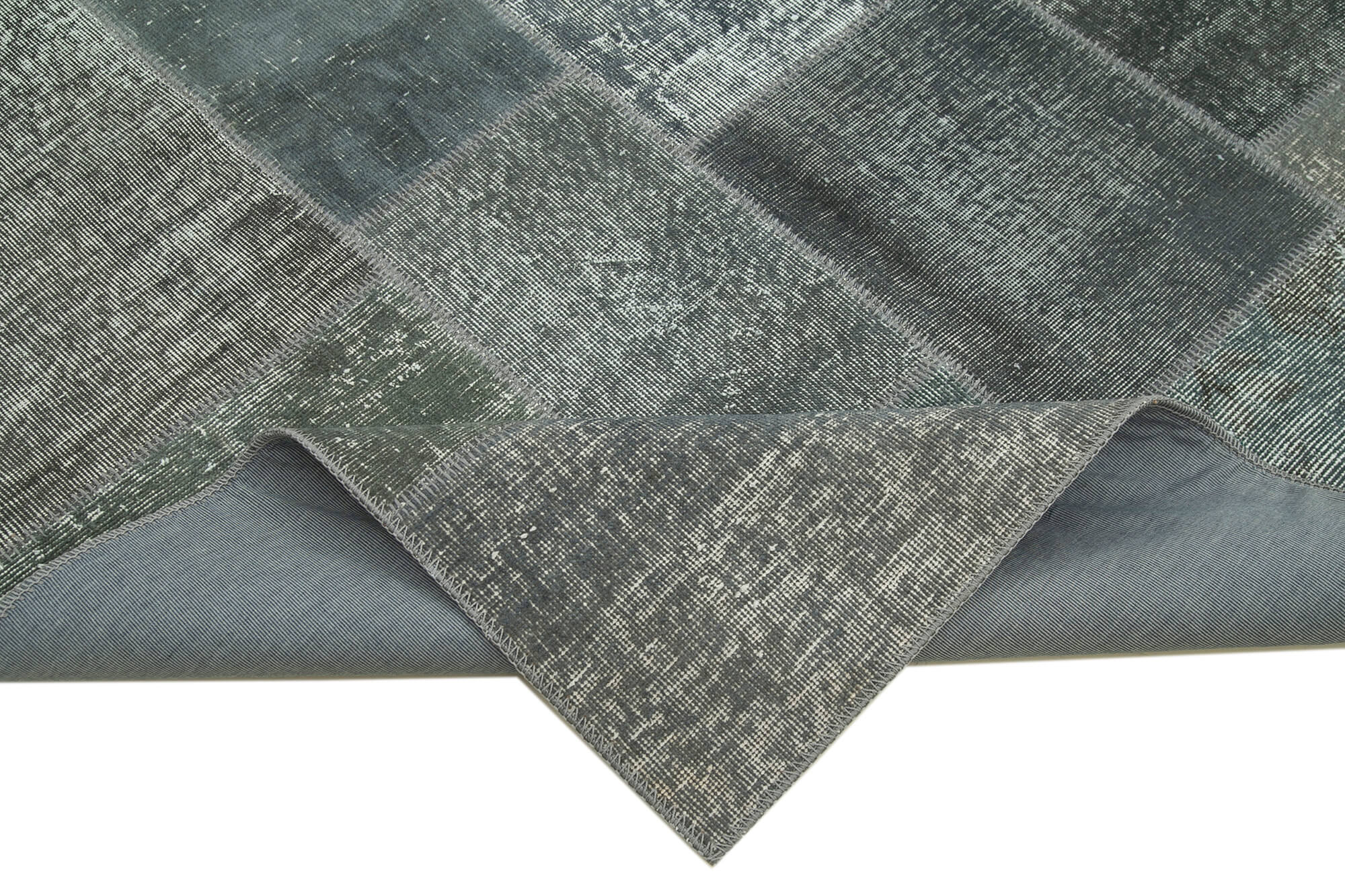 Handmade Patchwork Rug - Kirk Yama Grey Cotton Wool Area Rug 5'7''x7'11''