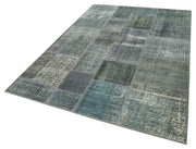 Handmade Wool Area Rug | Kirk Yama Grey Patchwork Cotton Wool Classic Carpet 5'7"x7'11"