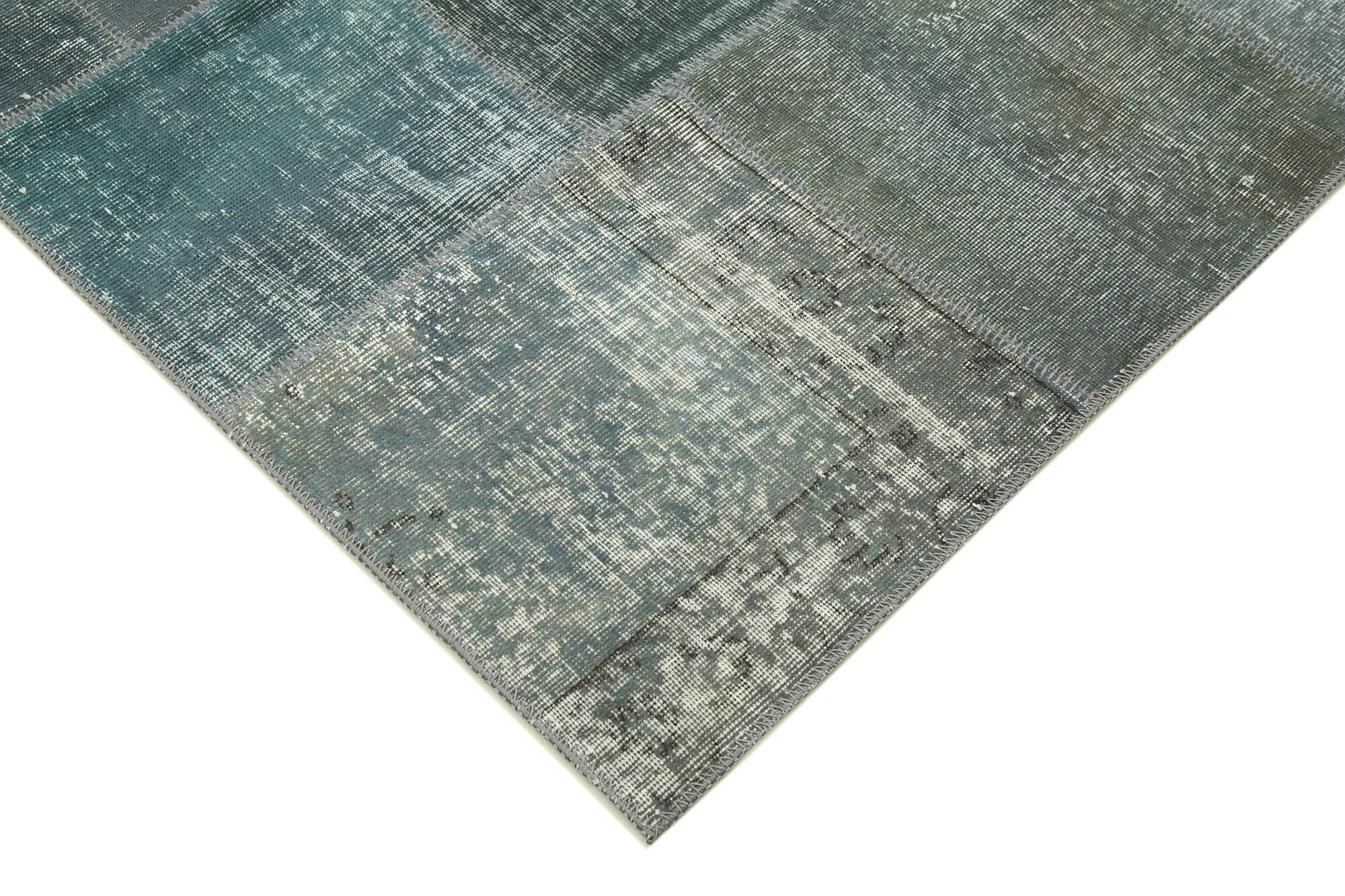 Handmade Wool Area Rug | Kirk Yama Grey Patchwork Cotton Wool Classic Carpet 5'7"x7'11"