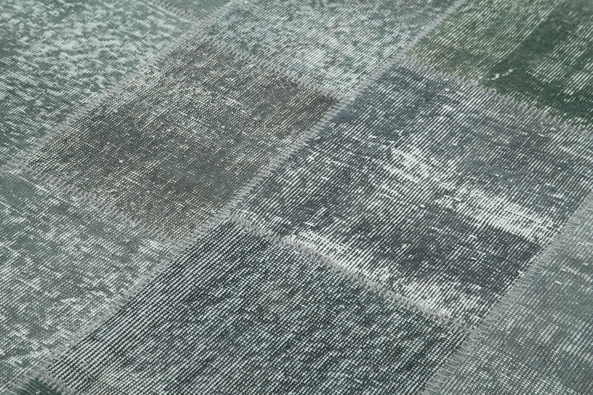 Handmade Wool Area Rug | Kirk Yama Grey Patchwork Cotton Wool Classic Carpet 5'7"x7'11"