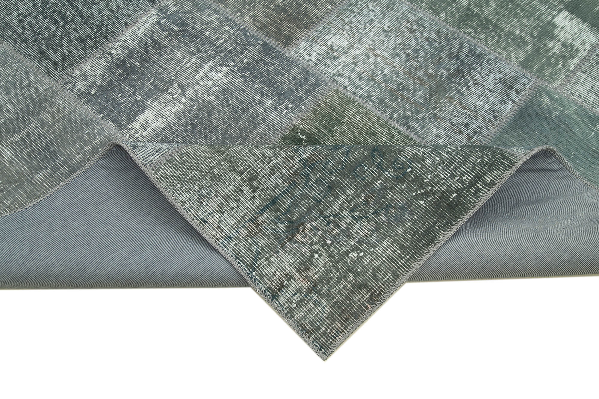 Handmade Wool Area Rug | Kirk Yama Grey Patchwork Cotton Wool Classic Carpet 5'7"x7'11"