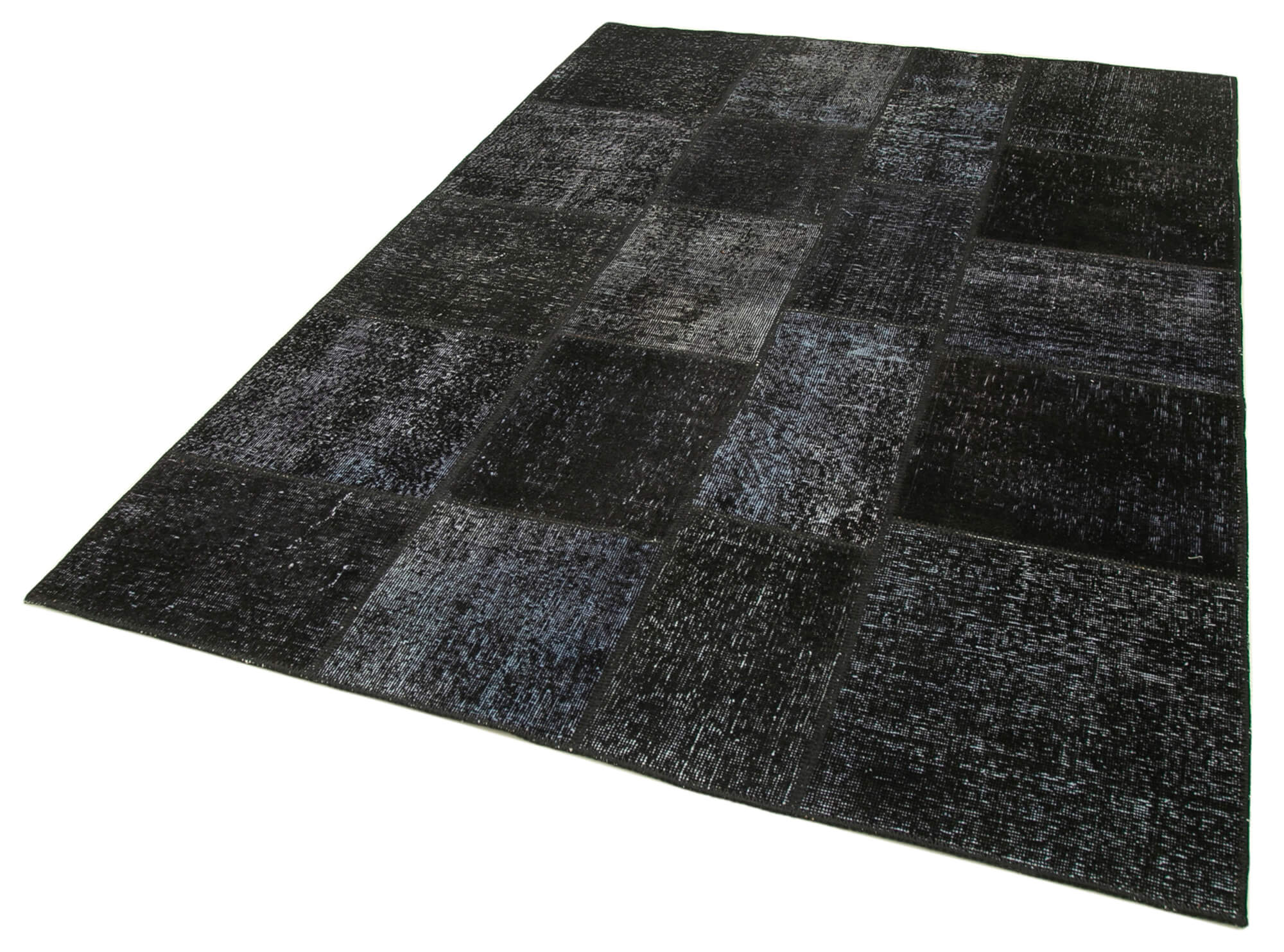 Handmade Area Rug - Kirk Yama Black Patchwork Cotton Wool Carpet 5'7''x8'1''