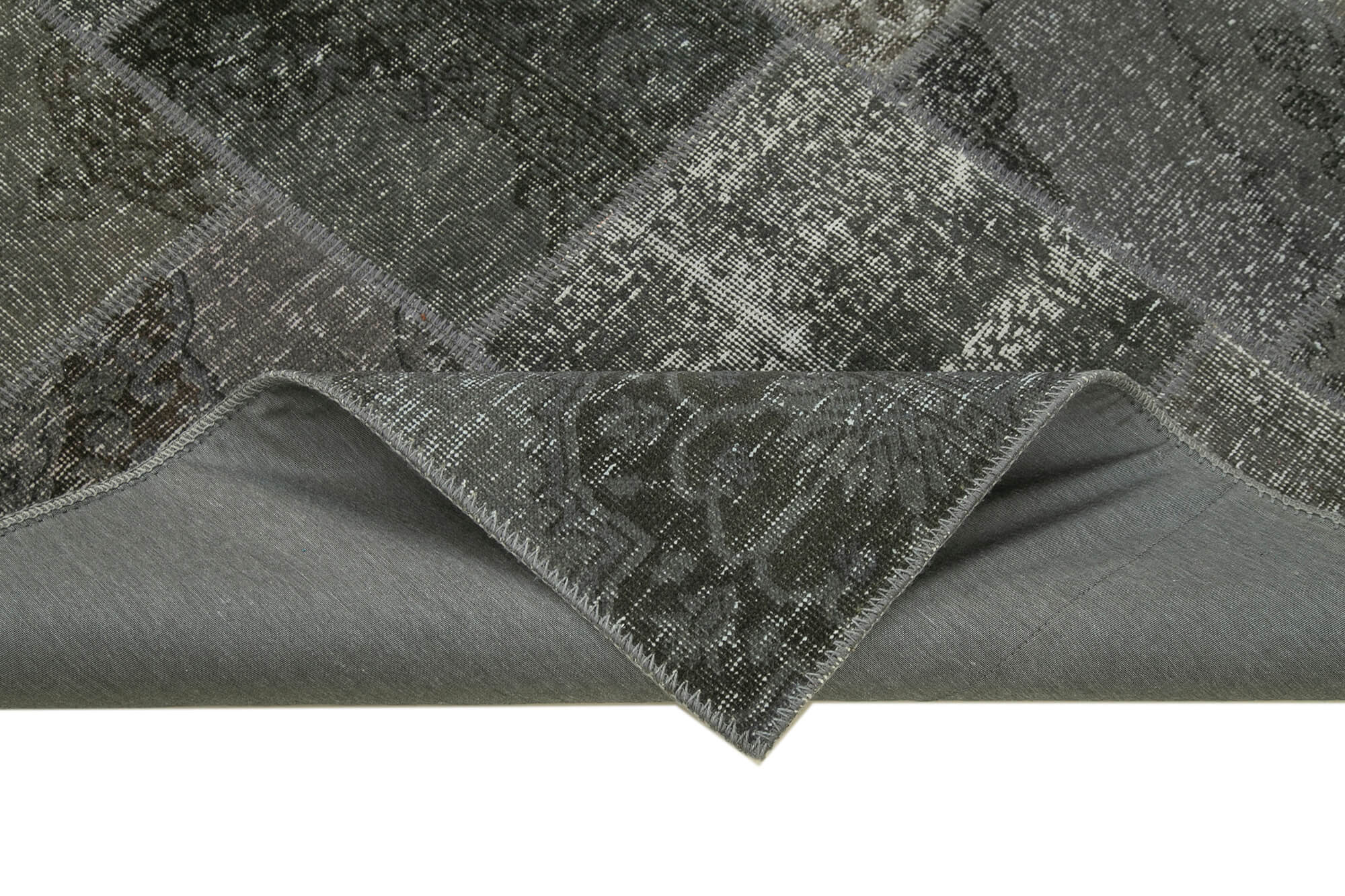 Handmade Area Rug - Grey Patchwork Carpet | Cotton Wool Vintage Turkish Rug 5'7''x8'0''