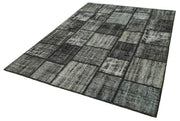 Handmade Patchwork Area Rug | Vintage Turkish Rug Black Cotton Wool Carpet 5'11''x8'2''
