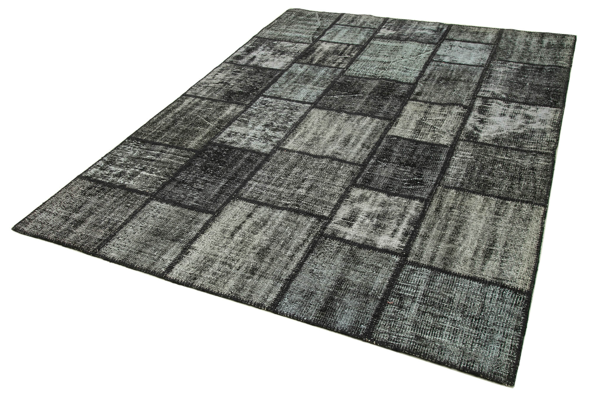 Handmade Patchwork Area Rug | Vintage Turkish Rug Black Cotton Wool Carpet 5'11''x8'2''